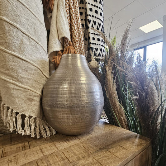 Zaley Hammered Metal Vase Silver Small - VASES - Gallery Direct -