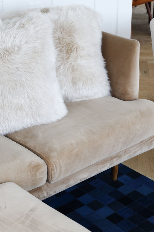 Sheepskin Cushion LW Leather Back Square Linen Large - - NATURES COLLECTION -