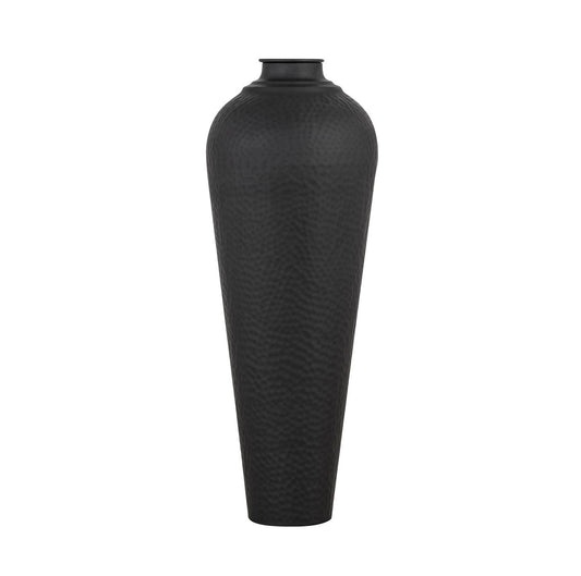 Matt Black Hammered Vase With Lid Medium