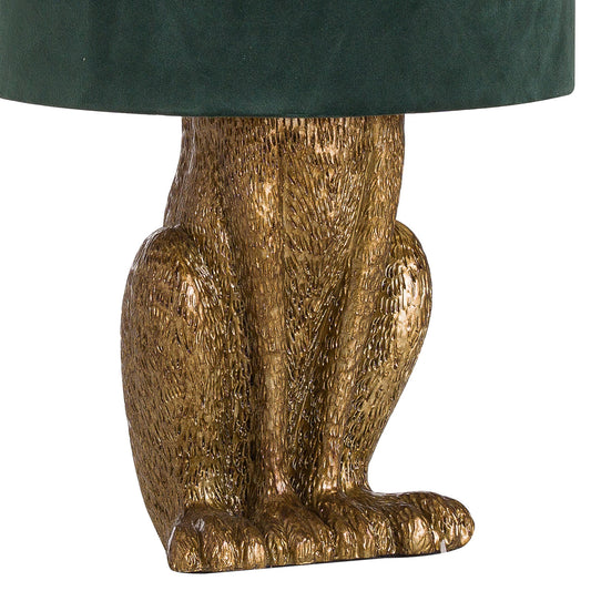 Antique Gold Hare Table Lamp With Green Velvet Shade -  - Hill Interiors -