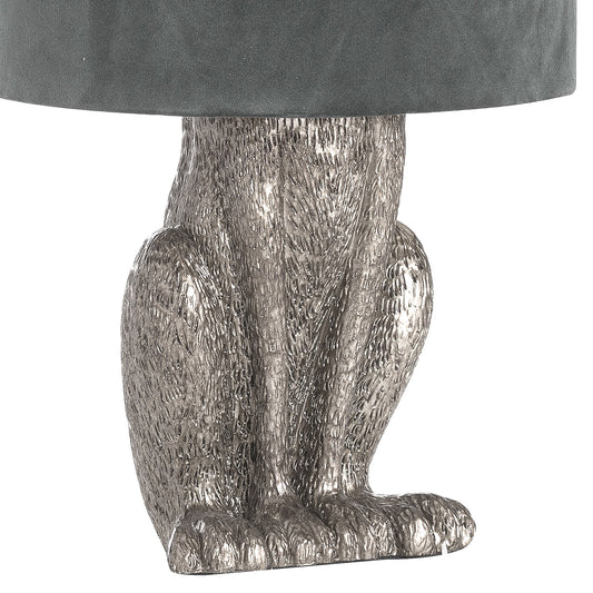 Silver Hare Table Lamp With Grey Velvet Shade -  - Hill Interiors -