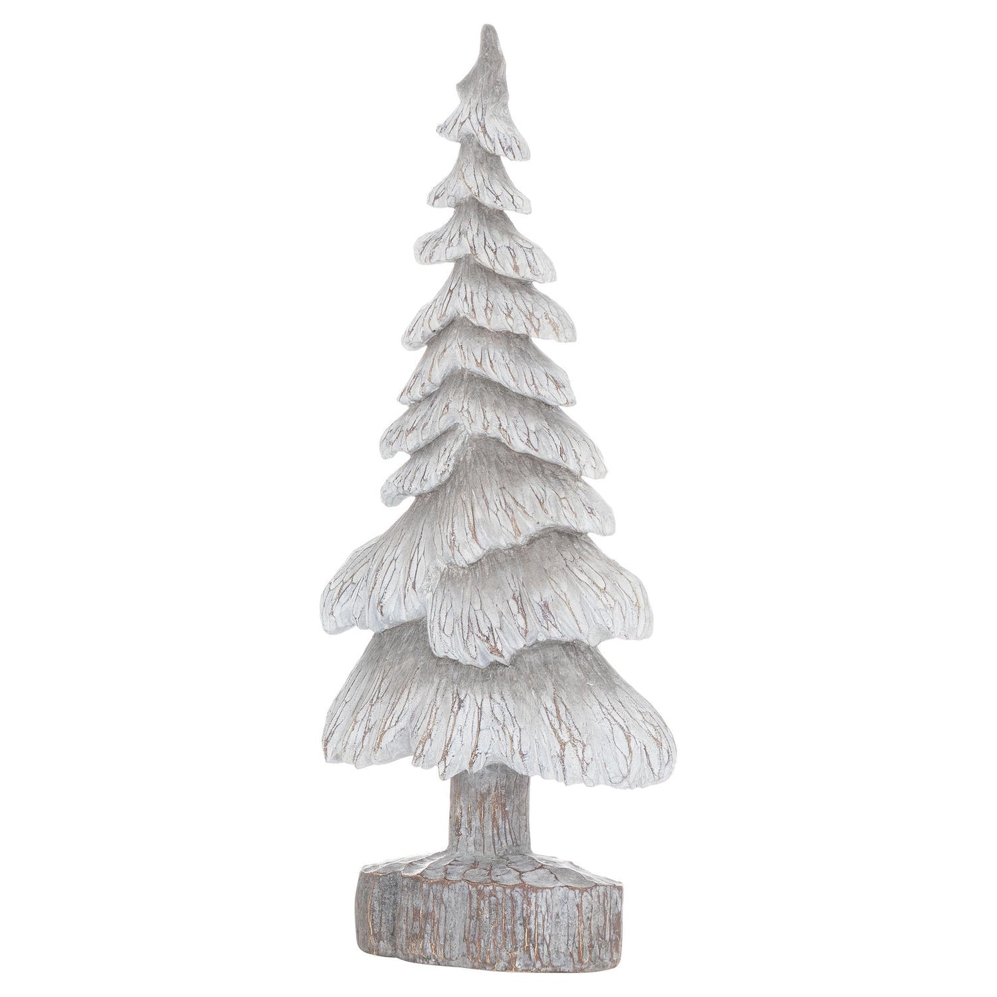 Carved Wood Effect Grey Snowy Tree Small