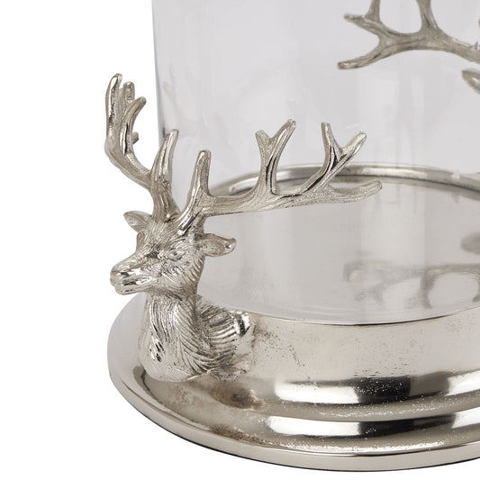 Silver Stag Heads Hurricane Lantern -  - Hill Interiors -