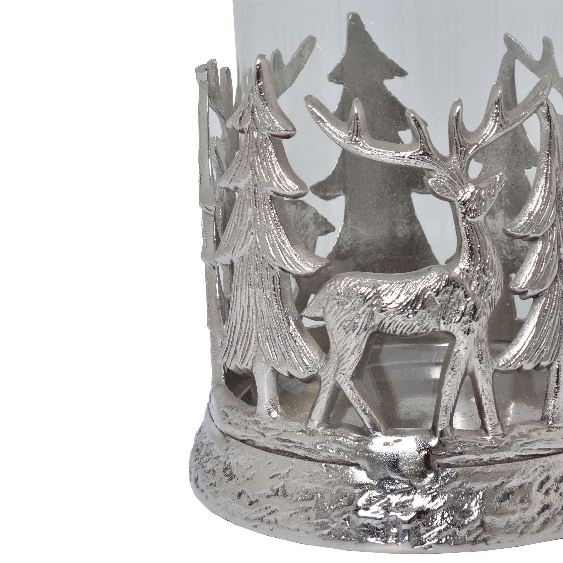 Silver Stag Scene Hurricane Lantern -  - Hill Interiors -
