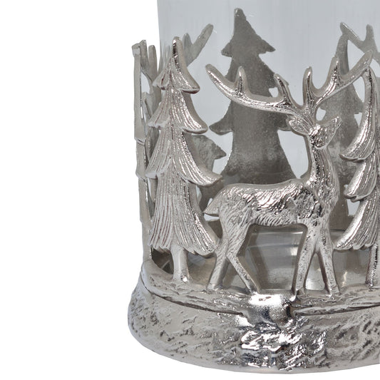 Silver Stag Scene Hurricane Lantern -  - Hill Interiors -