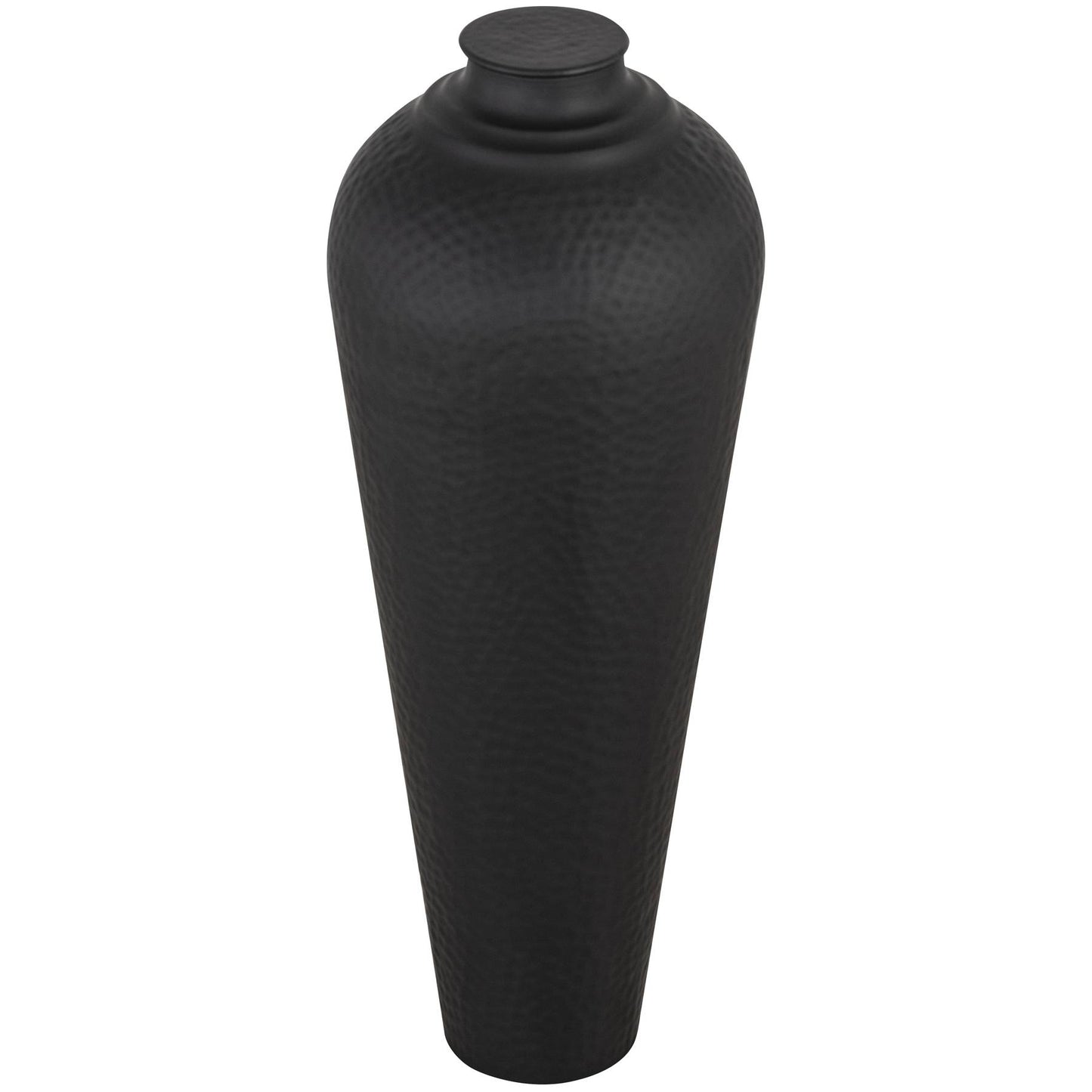 Matt Black Hammered Vase With Lid Medium