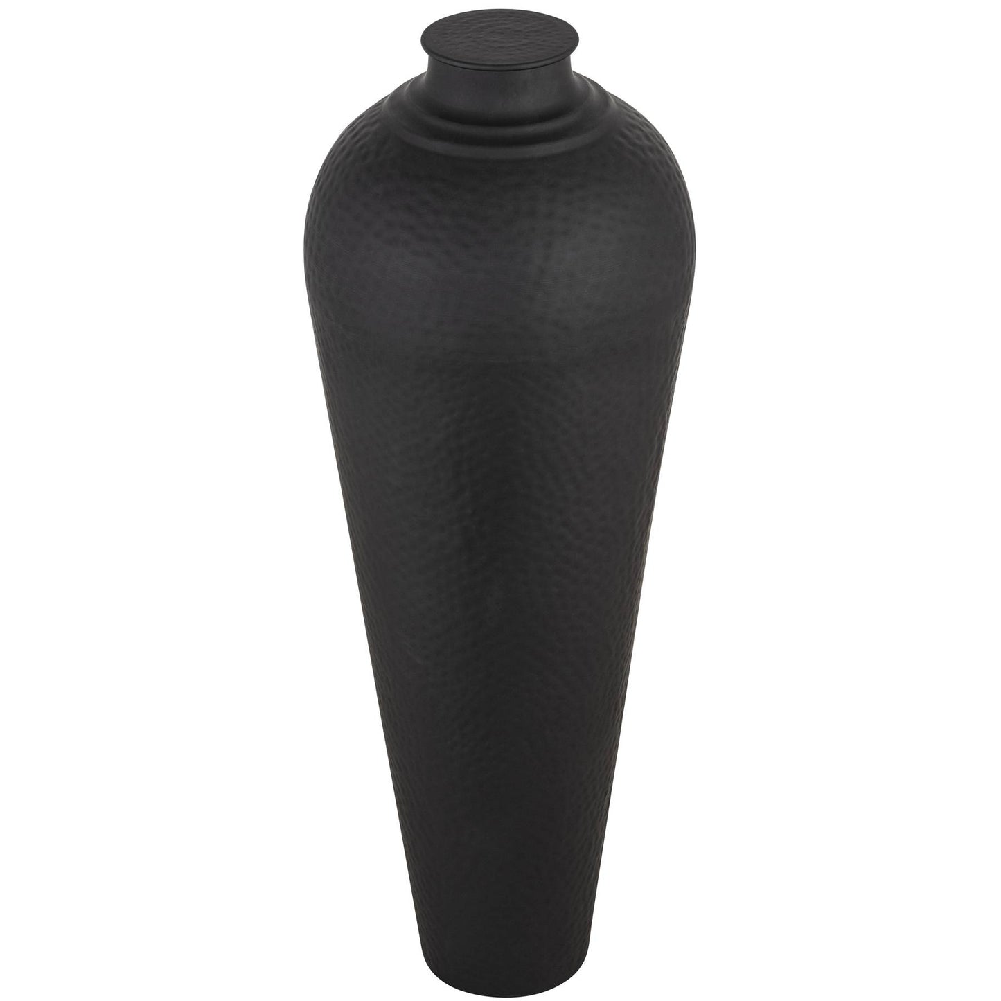 Matt Black Hammered Vase With Lid Large