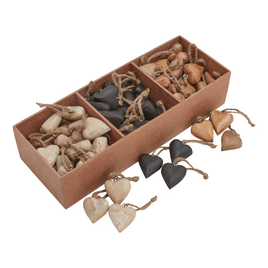Pack Of 90 Wooden Heart Hanging Decorations -  - Hill Interiors -