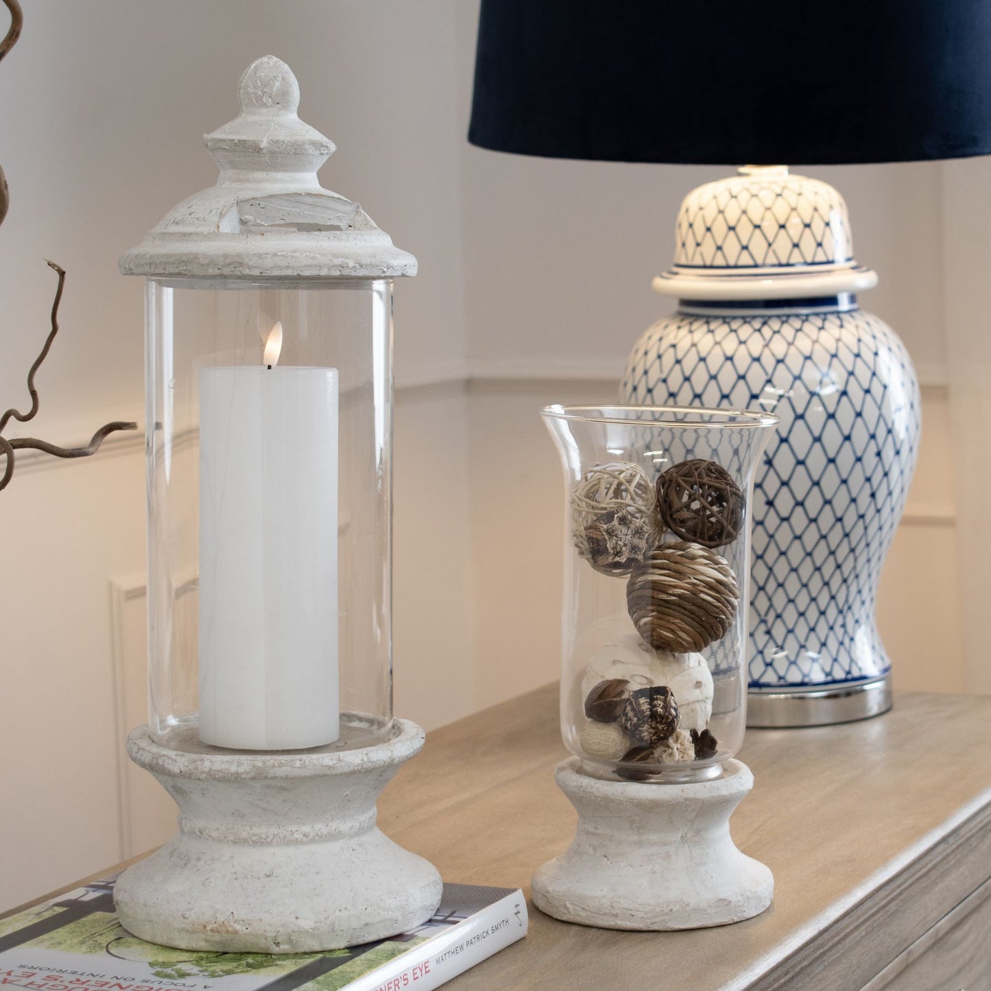 Stone Based Hurricane Lantern -  - Hill Interiors -
