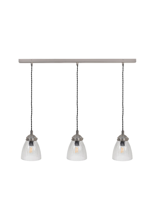 Fovant Glass Triple Pendant Light Satin Nickel