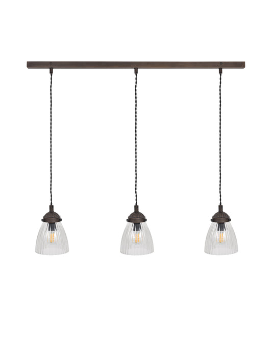 Fovant Glass Triple Pendant Light Antique Bronze - Pendant & Ceiling Lights - Garden Trading -