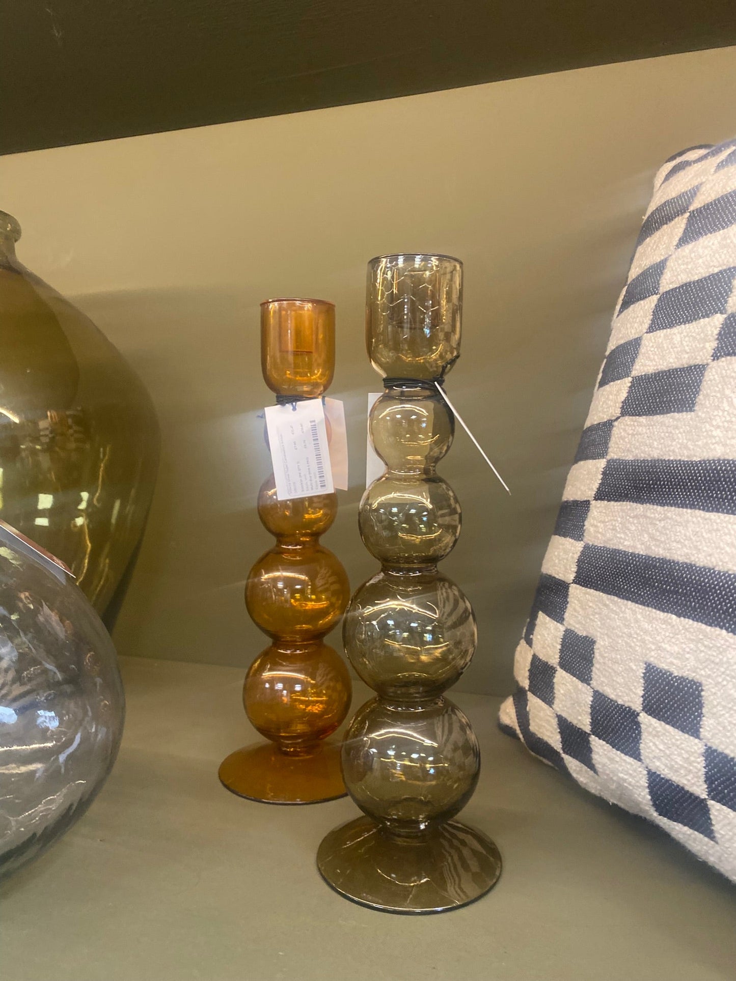 Olive Glass Candlestick