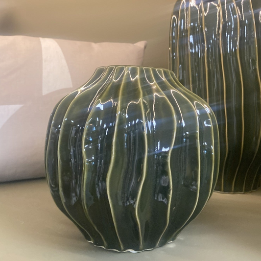 Ridge Vase Green Small - VASES - Gallery Direct -
