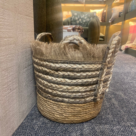 Fringe Stripe Basket Brown set of 3 - STORAGE - Gallery Direct -