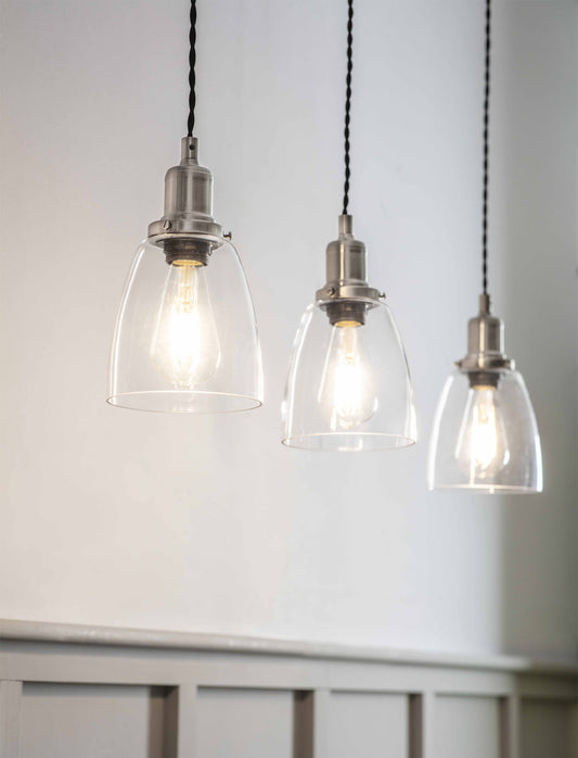 Hoxton Domed Pendant Light Trio Satin Nickel - Pendant & Ceiling Lights - Garden Trading -