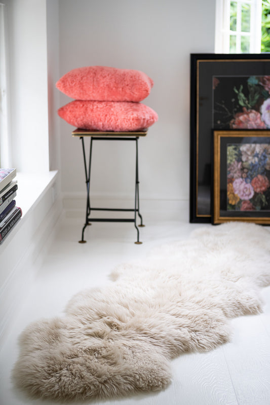 New Zealand Double Sheepskin Long Wool Rug Linen