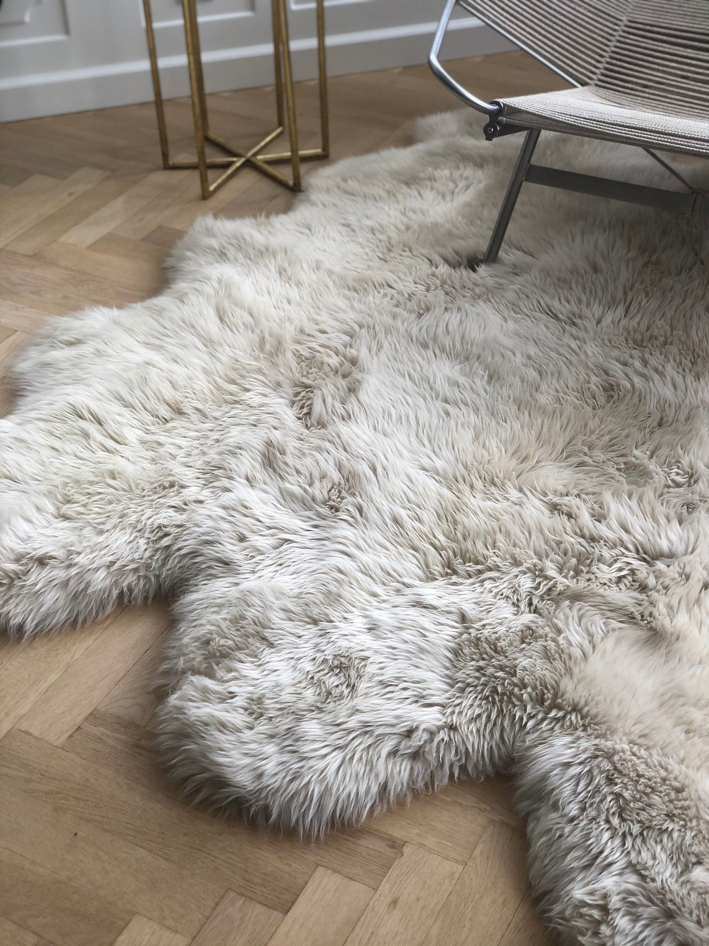 New Zealand Sheepskin Long Wool Rug Linen Extra Large