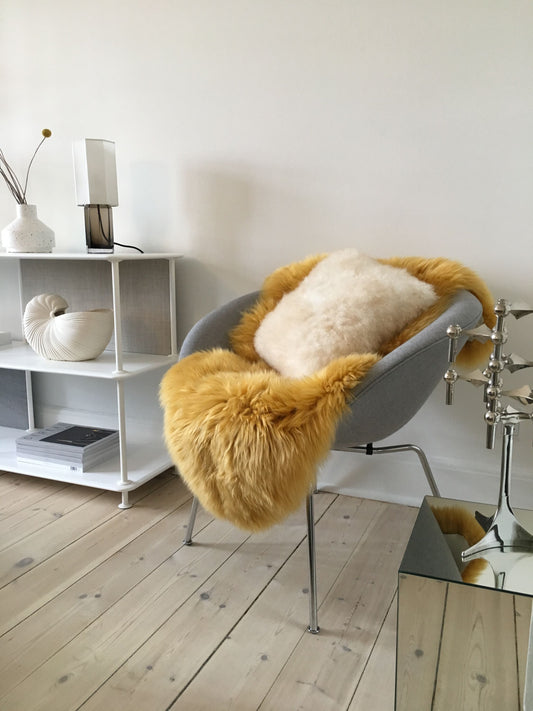 New Zealand Sheepskin Long Wool Rug/Throw Imperial Yellow