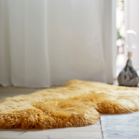 New Zealand Sheepskin Long Wool Rug/Throw Imperial Yellow
