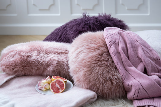 Sheepskin Cushion LW Single-Sided Square Rose Large - - NATURES COLLECTION -
