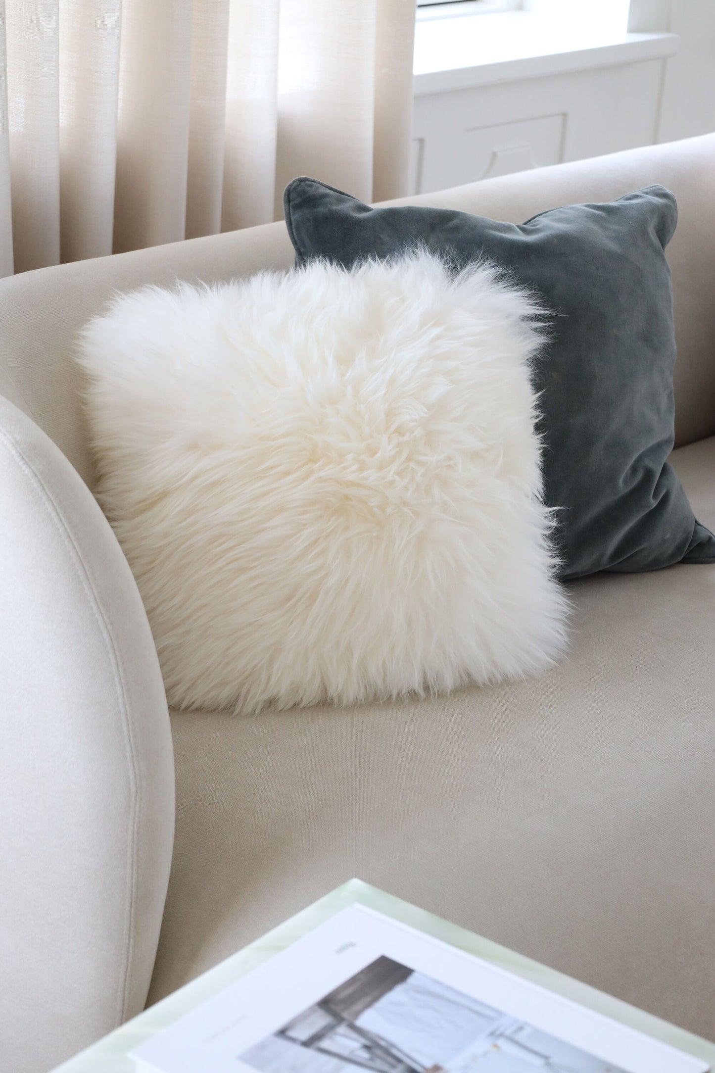 Sheepskin Cushion LW Single-Sided Square Ivory Large
