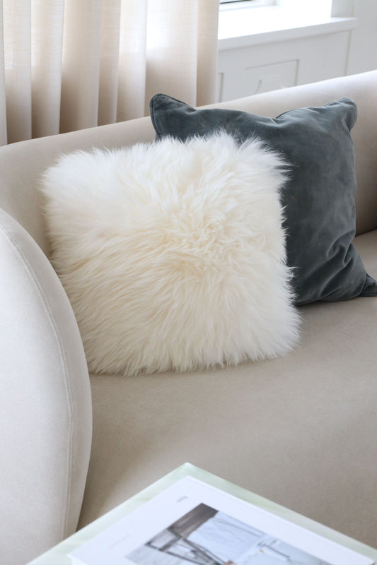 Sheepskin Cushion LW Single-Sided Square Ivory Large - - NATURES COLLECTION -