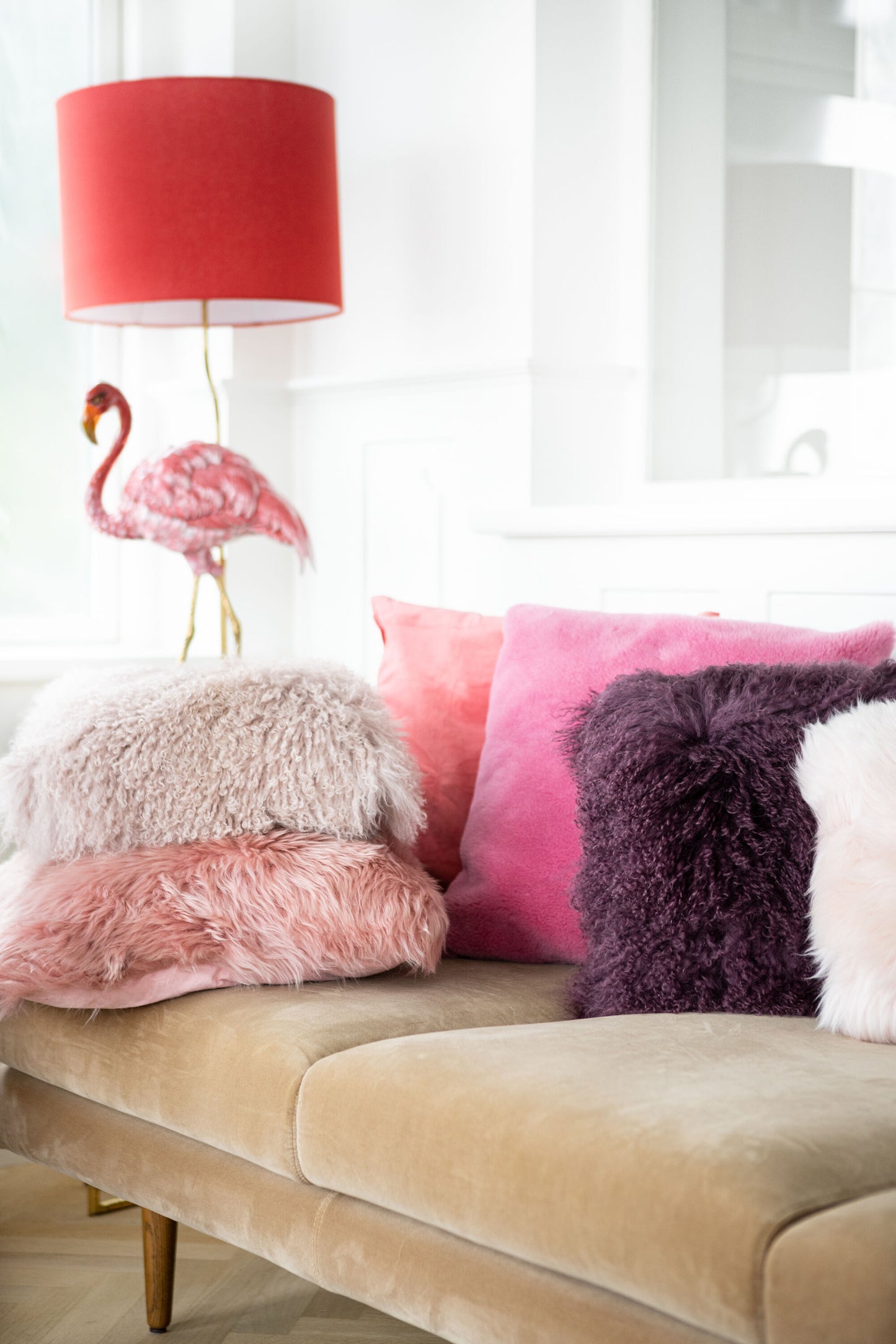 Sheepskin Cushion LW Single-Sided Square Rose Large