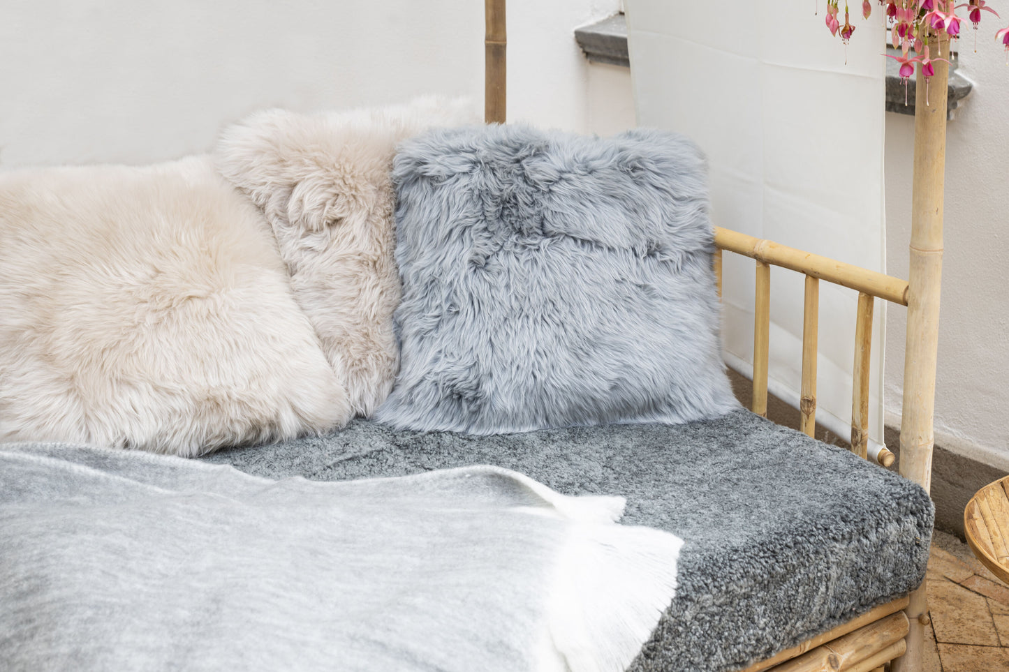 Sheepskin Cushion LW Single-Sided Square Light Grey Large
