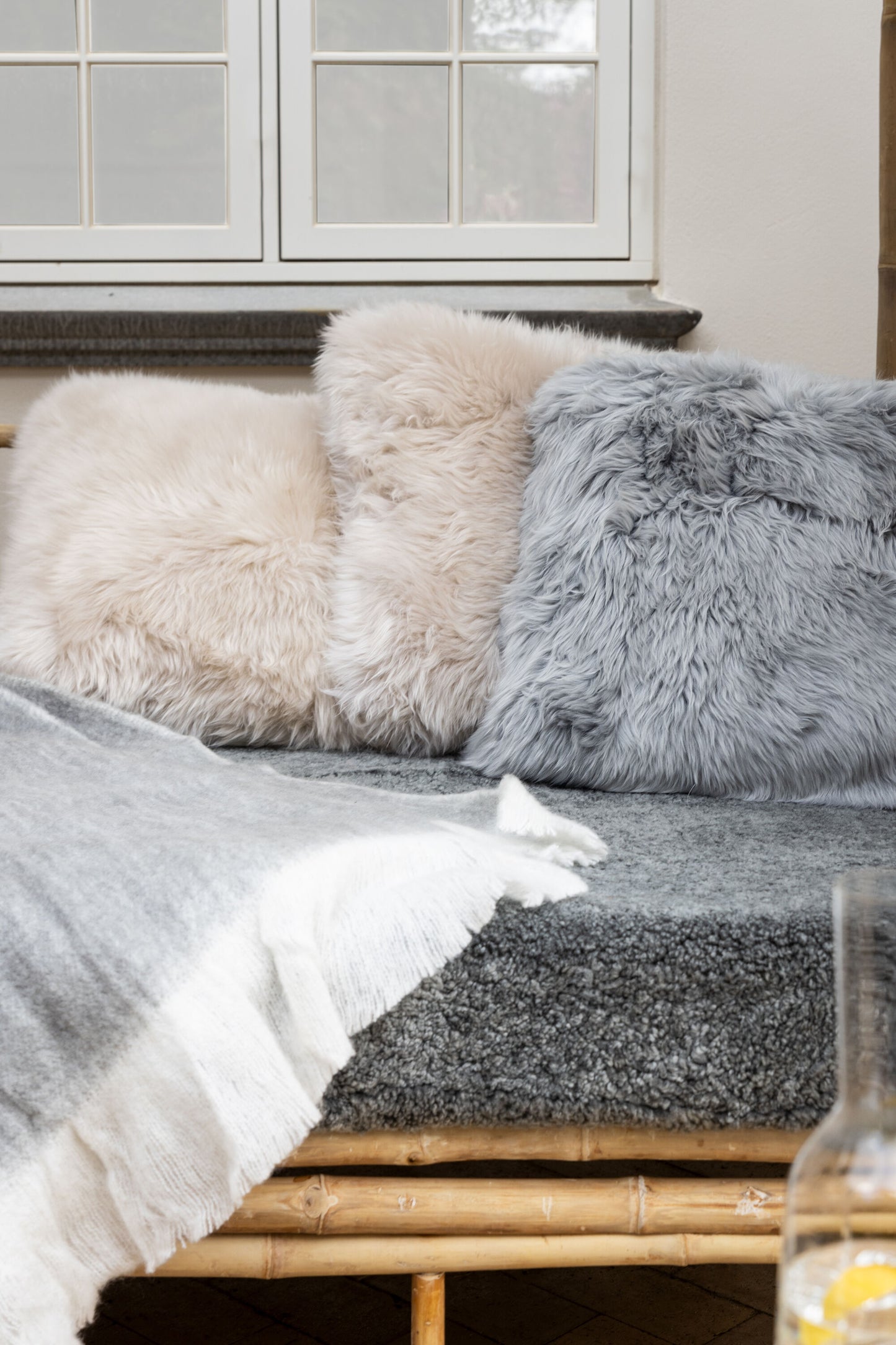 Sheepskin Cushion LW Single-Sided Square Light Grey Large