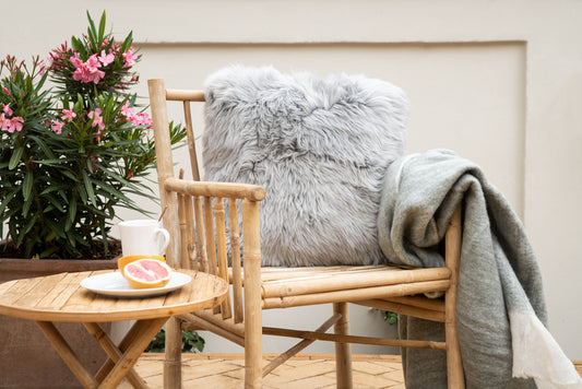 Sheepskin Cushion LW Single-Sided Square Light Grey Large - - NATURES COLLECTION -