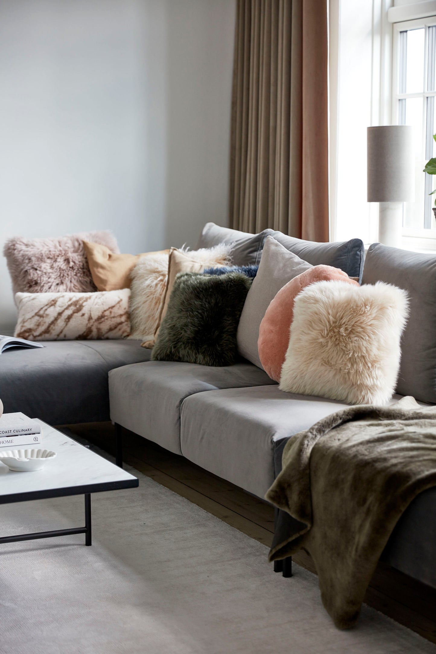 Curly Sheepskin Cushion Doublesided Ivory Small