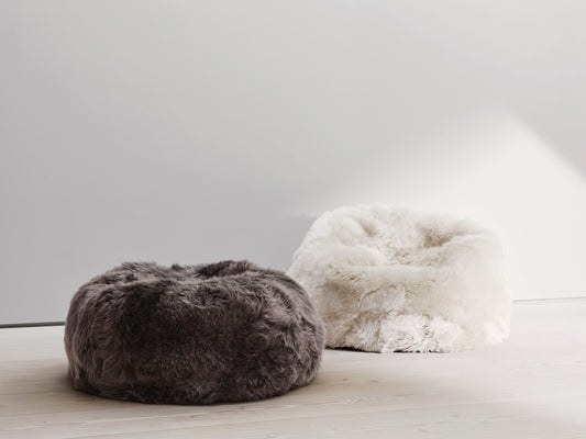 Round Sheepskin Bean Bag Long Wool Walnut Large