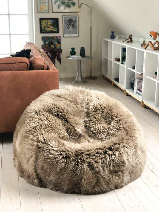 Round Sheepskin Bean Bag Taupe Medium