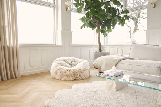 Round Sheepskin Bean Bag Ivory Large