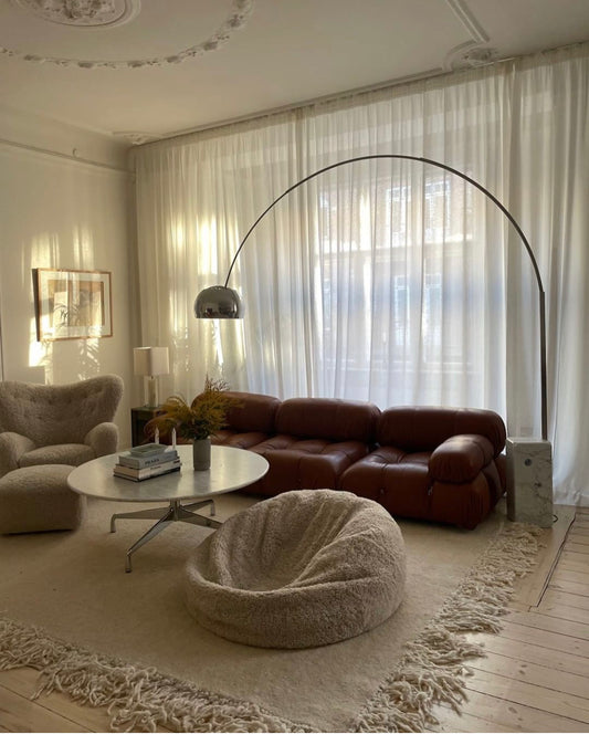 Round Sheepskin Bean Bag Short Wool Pearl Large