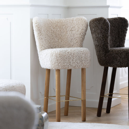 Emilia Bar Stool Pearl Oak Legs Brass Frame
