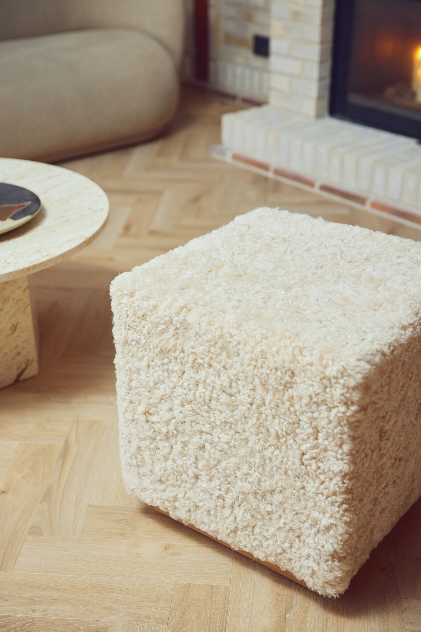 Benjamin Cube Stool/Pouf Pearl & Oak