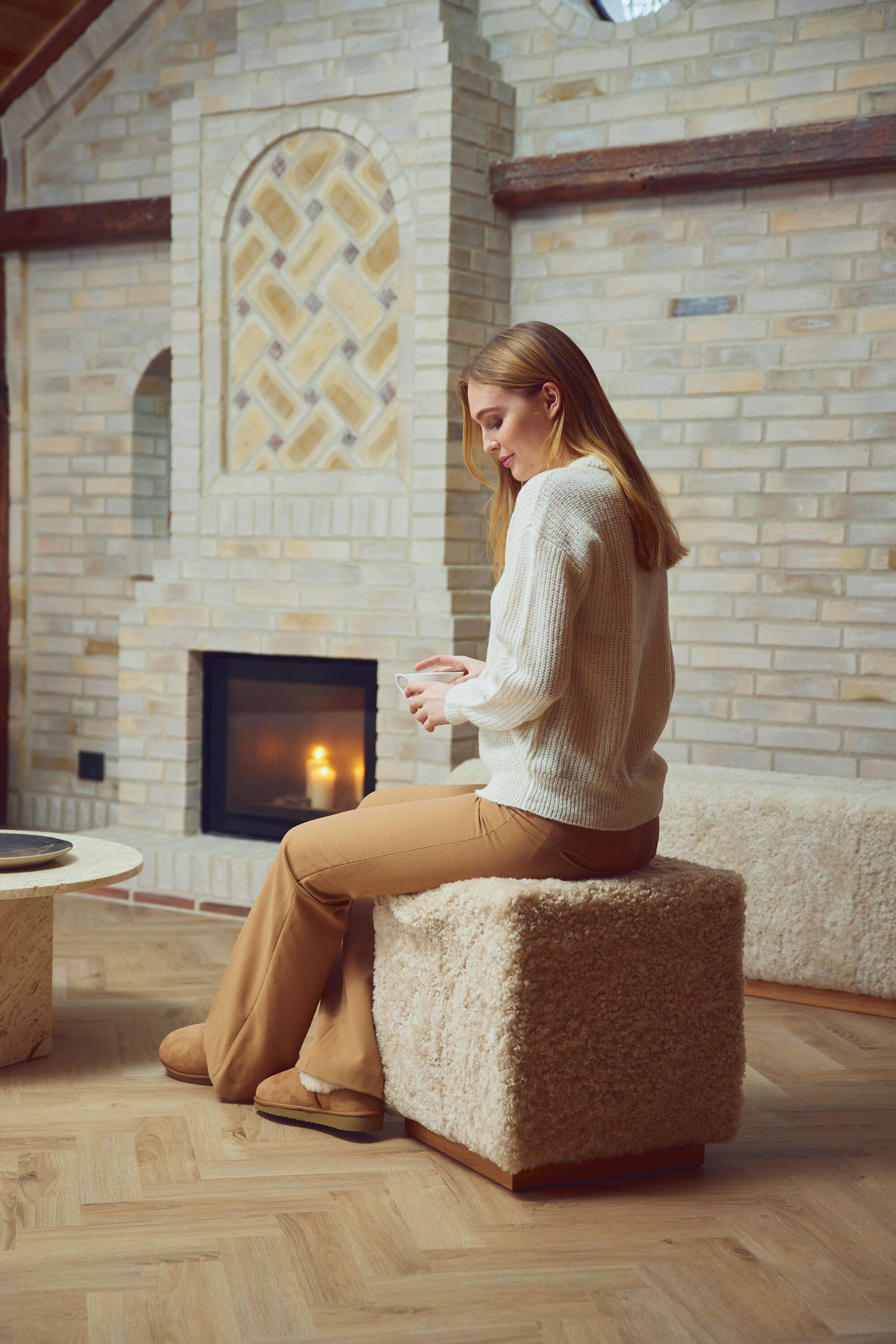 Benjamin Cube Stool/Pouf Pearl & Oak