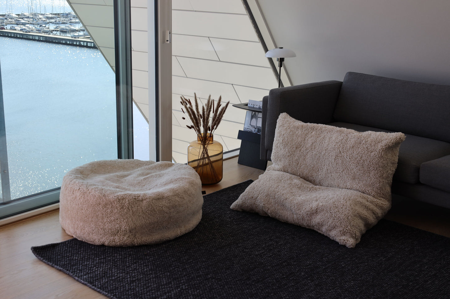 Round Sheepskin Bean Bag Pearl