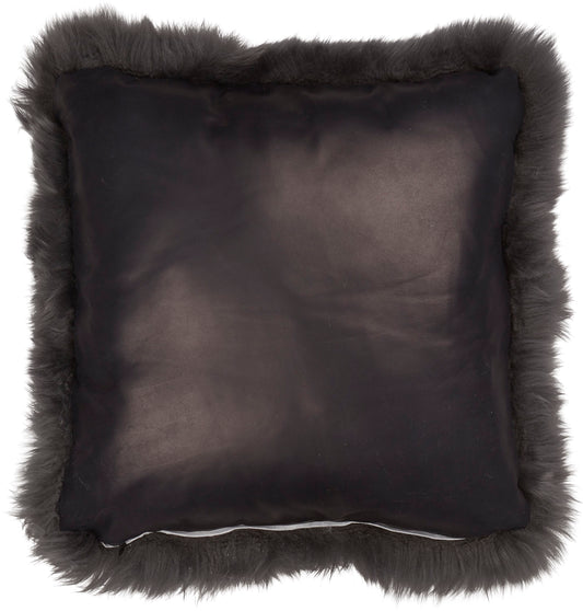 Sheepskin Cushion LW Leather Back Square Steel Large - - NATURES COLLECTION -