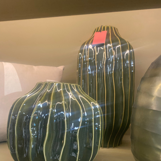 Ridge Vase Green Large - VASES - Gallery Direct -