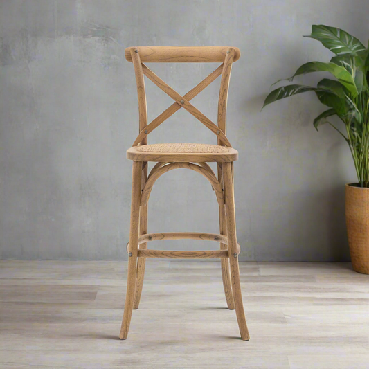 Crawley Stool Oak/Rattan 2pk - STOOL - Gallery Direct -
