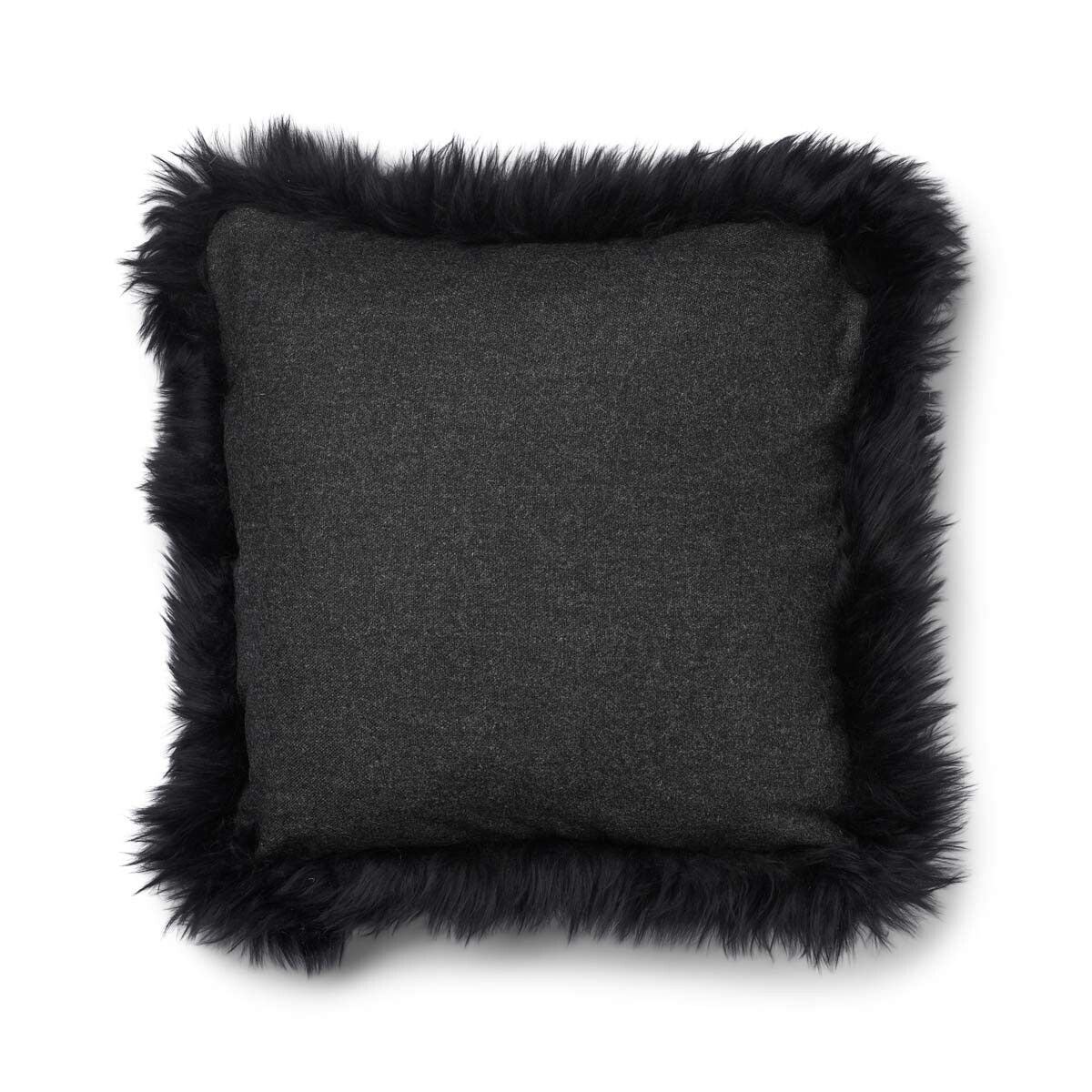 Wool Cushion Long Trim Charcoal/Black Large