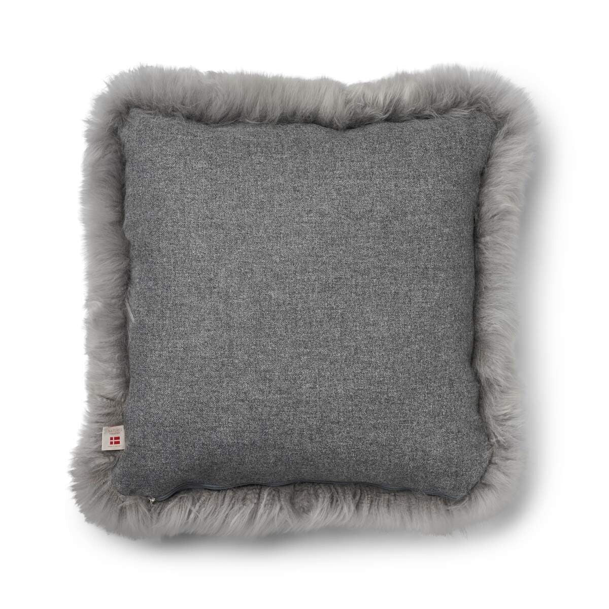 Sheepskin Cushion Long Trim Square Stone/Light Grey Large
