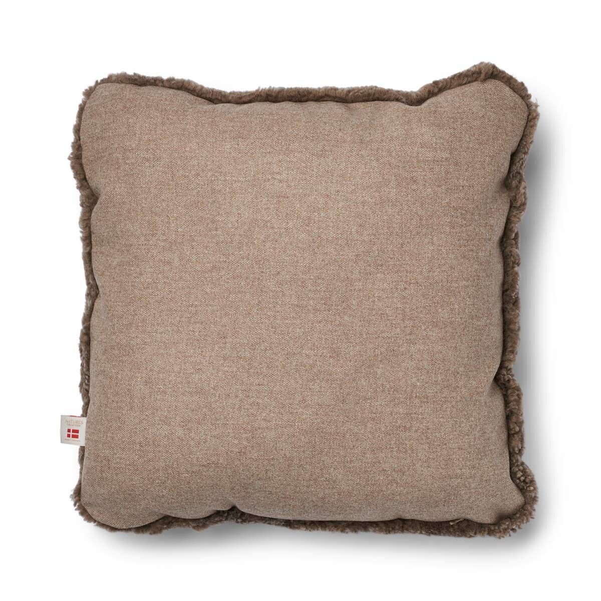 Short-Wool Sheepskin Cushion Beige/Taupe Square Large