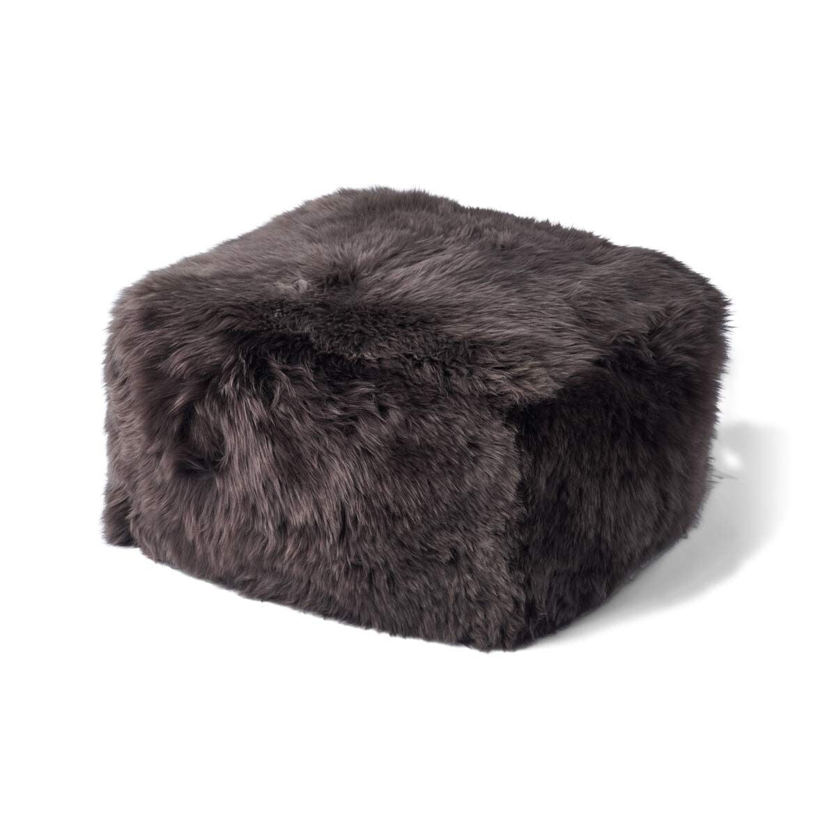 Long Wool Sheepskin Pouf Square Walnut