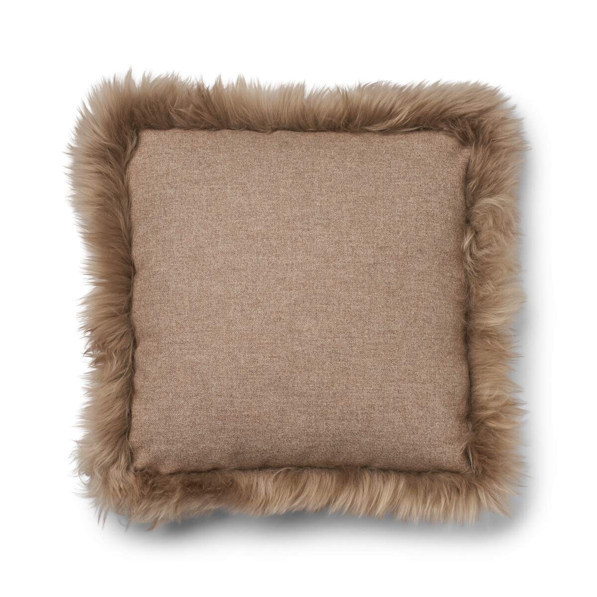 Wool Cushion Long Trim Beige/Taupe Large