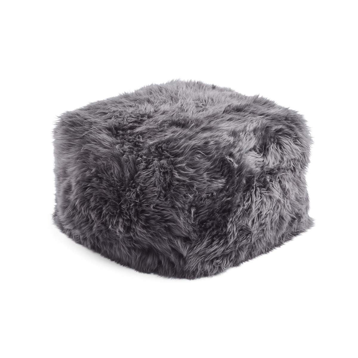 Long Wool Sheepskin Pouf Square Steel