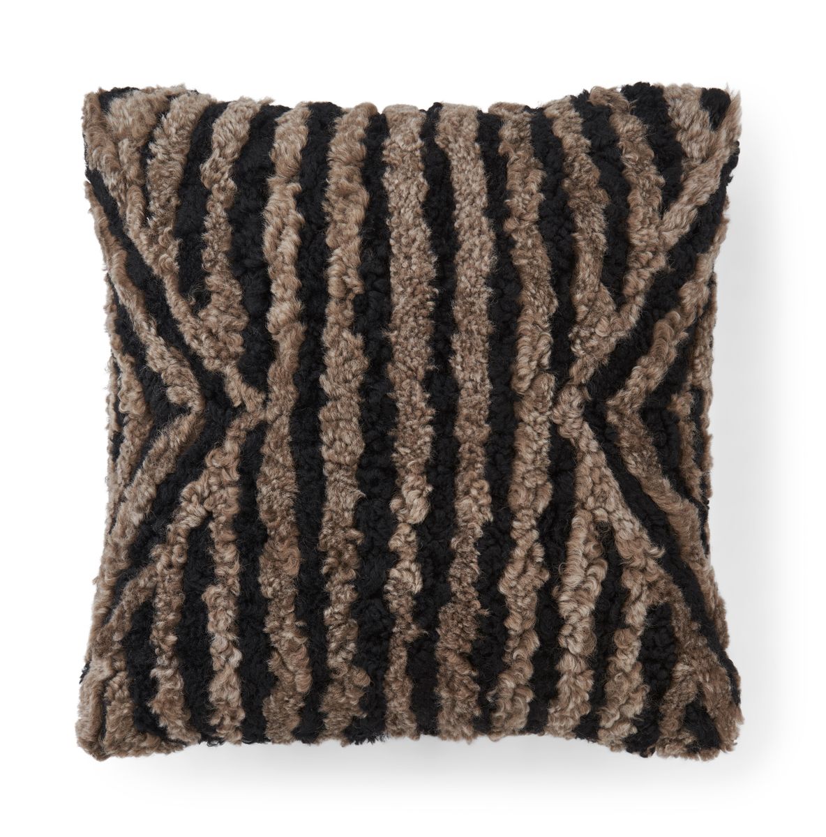Stripe Sheepskin Cushion Doublesided Taupe/Black Large