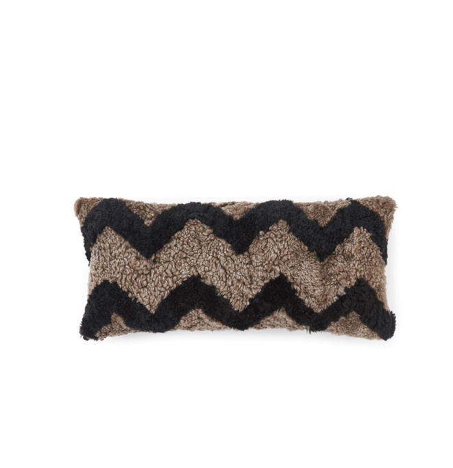 Zig Zag Sheepskin Cushion Doublesided Taupe/Black Medium